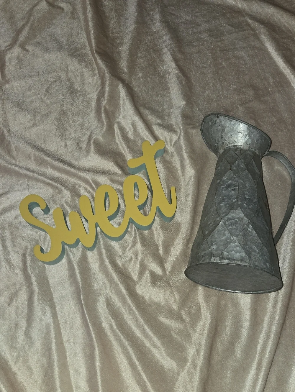 Yellow 'Sweet' Script Wall Decor & Metal Decor Pitcher Bundle Lot
